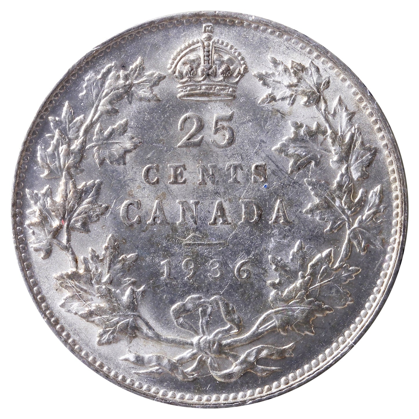 1936 Bar Canada 25-cents ICCS Certified EF-45