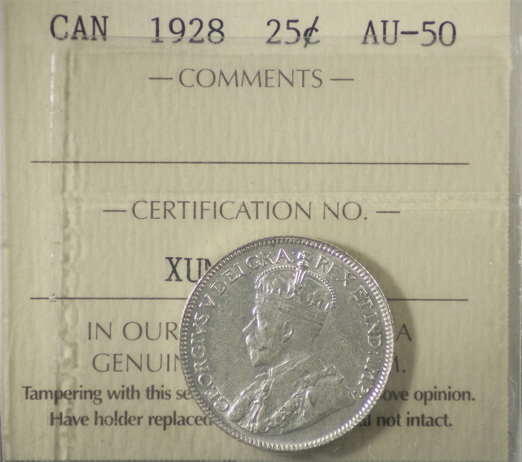 1928 Canada 25-cents ICCS Certified AU-50