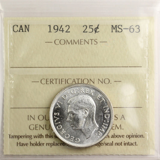 1942 Canada 25-cents ICCS Certified MS-63