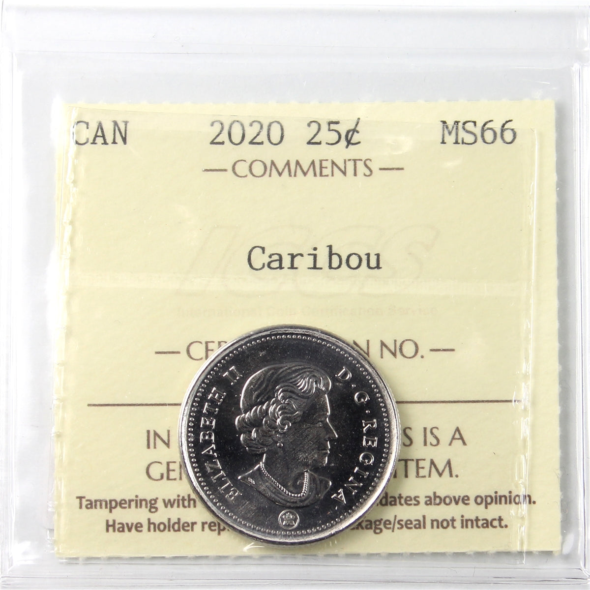 2020 Caribou Canada 25-cents ICCS Certified MS-66