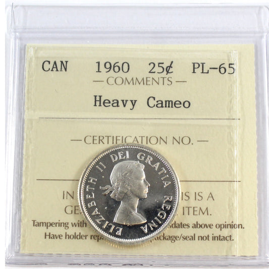 1960 Canada 25-cents ICCS Certified PL-65 Heavy Cameo