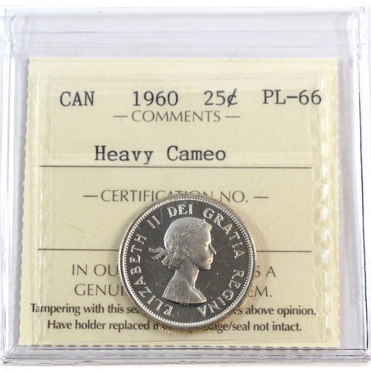 1960 Canada 25-cents ICCS Certified PL-66 Heavy Cameo