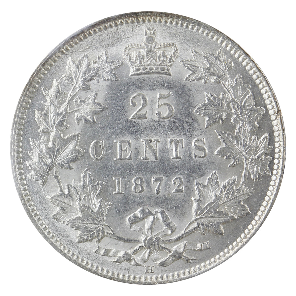 1872H Obv. 2 Canada 25-cents ICCS Certified EF-45