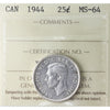 1944 Canada 25-cents ICCS Certified MS-64