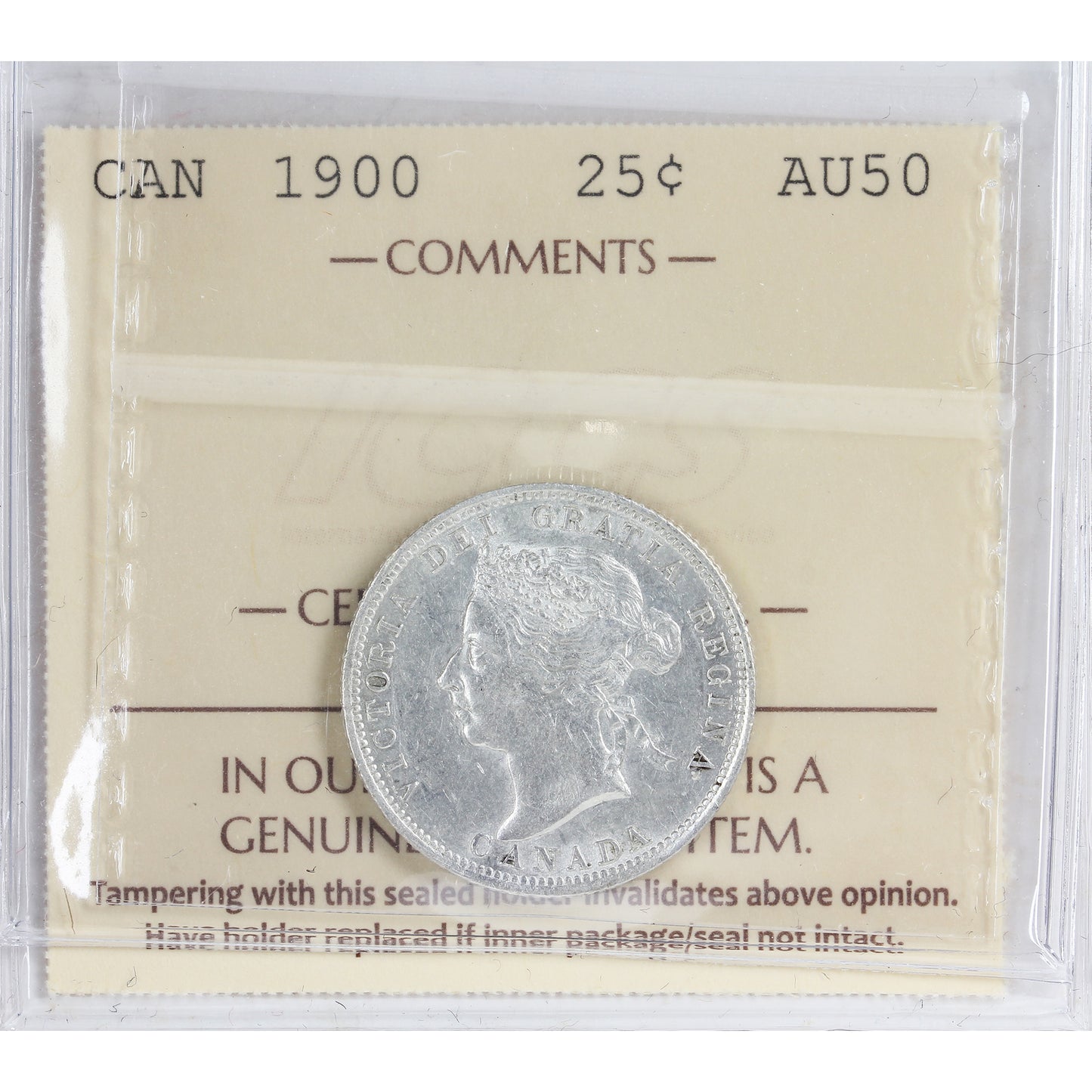 1900 Canada 25-cents ICCS Certified AU-50