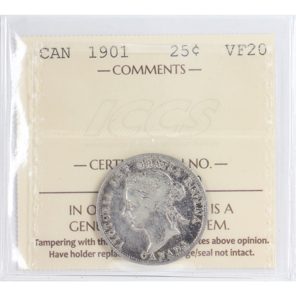 1901 Canada 25-cents ICCS Certified VF-20