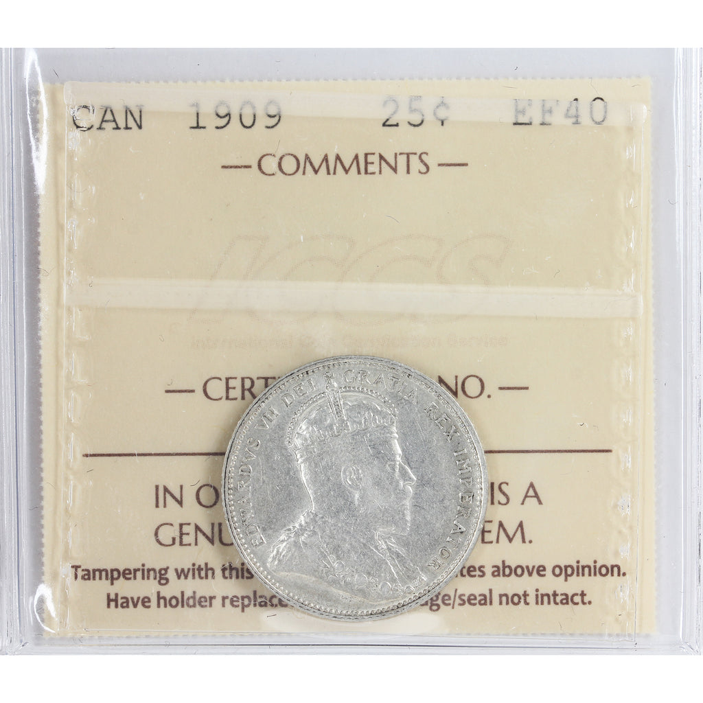 1909 Canada 25-cents ICCS Certified EF-40