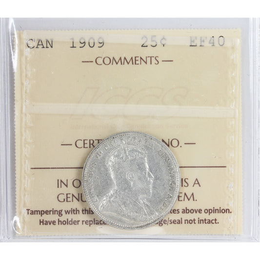 1909 Canada 25-cents ICCS Certified EF-40