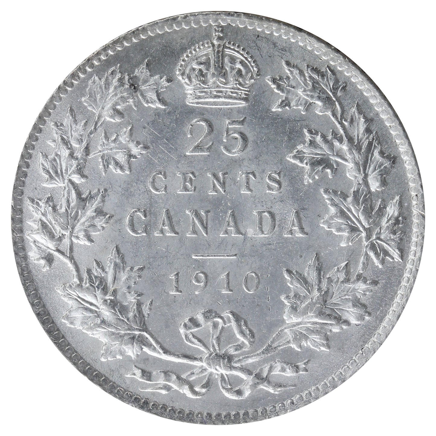 1910 Canada 25-cents ICCS Certified MS-60 (XXR 587)