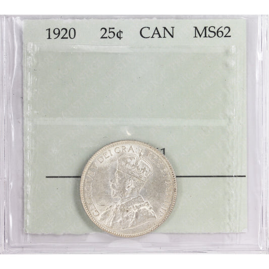 1920 Canada 25-cents Prestige Certified MS-62 (100-1041)