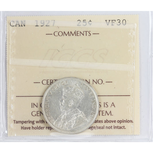 1927 Canada 25-cents ICCS Certified VF-30