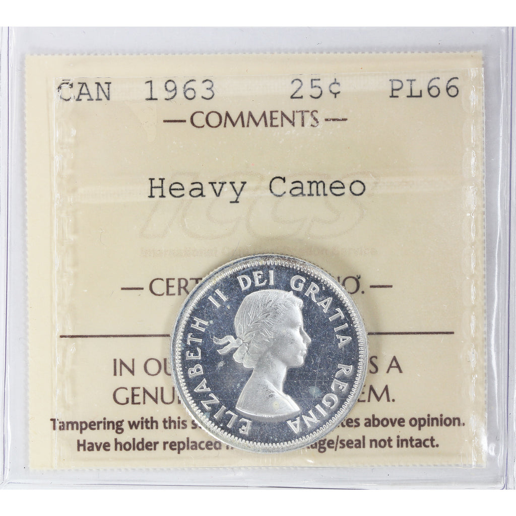 1963 Canada 25-cents ICCS Certified PL-66 Heavy Cameo