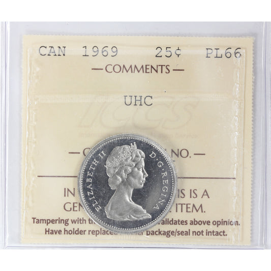 1969 Canada 25-cents ICCS Certified PL-66 Ultra Heavy Cameo