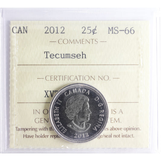 2012 Tecumseh Canada 25-cents ICCS Certified MS-66