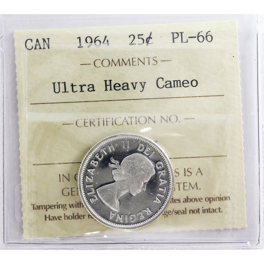 1964 Canada 25-cents ICCS Certified PL-66 UHC