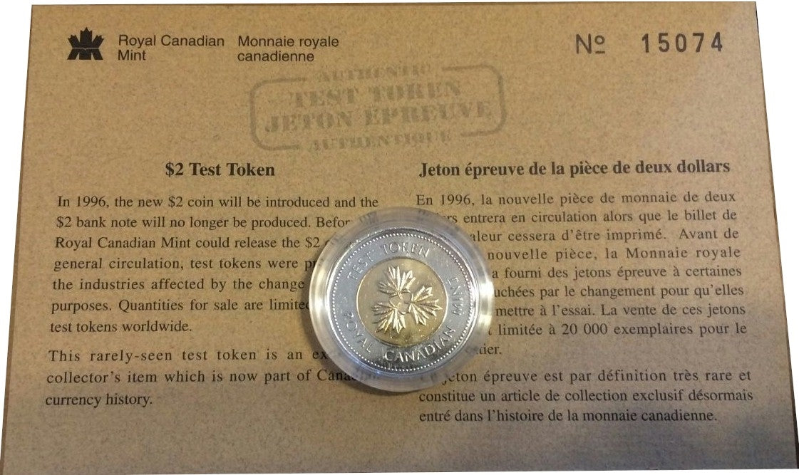 1996 Canada Two Dollar Test Token with COA