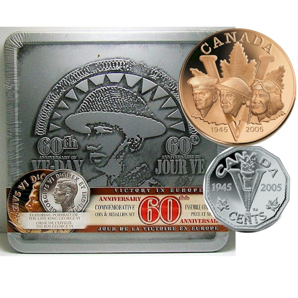 2005 Canada 60th Anniversary of VE-Day Proof 5-cent and Medallion Set