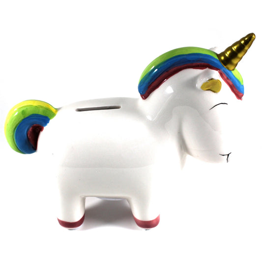 Money Bank: Hand Painted Ceramic Rainbow Unicorn