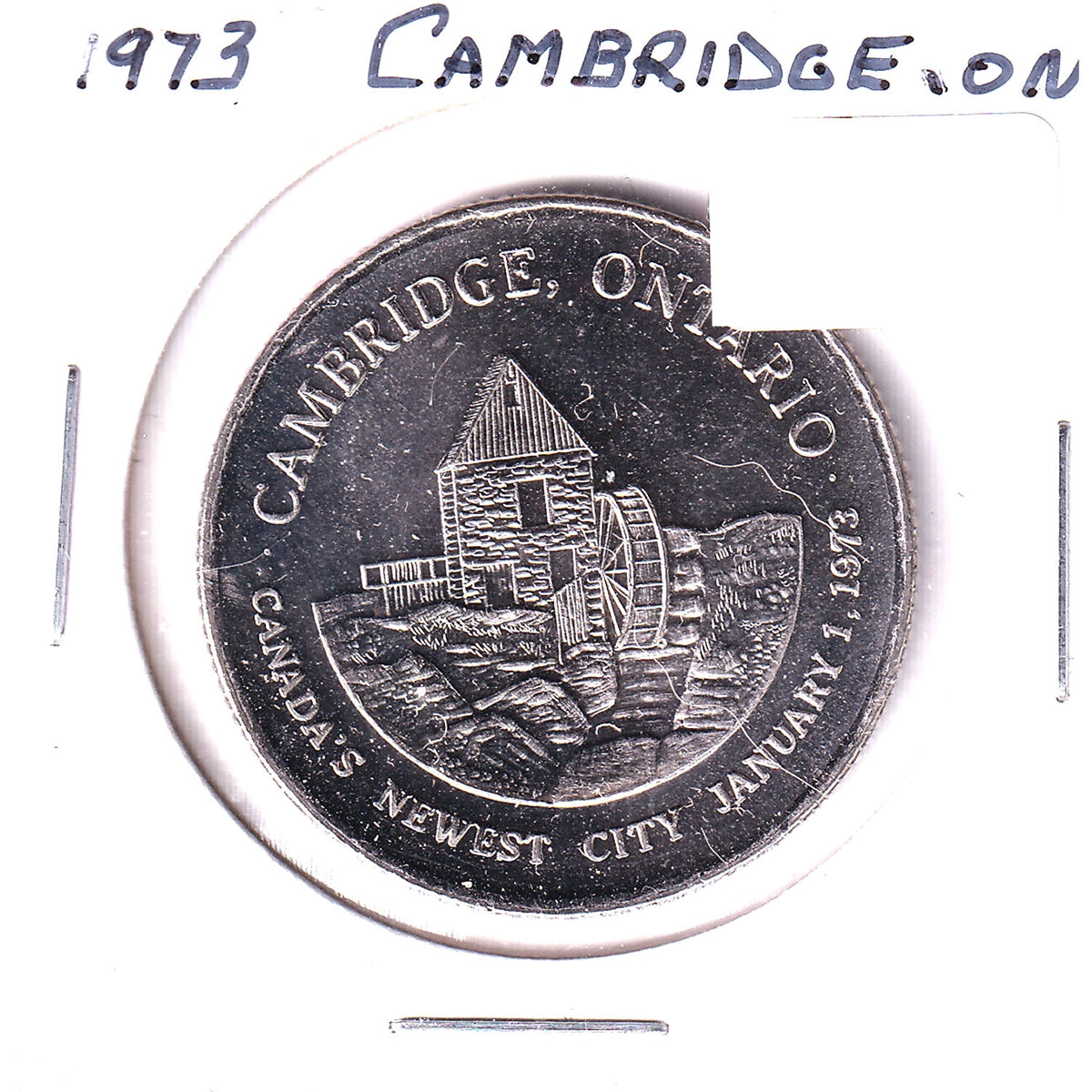 1973 Cambridge, ON, Canada's Newest City Medallion (Nickel Version) Lightly Toned