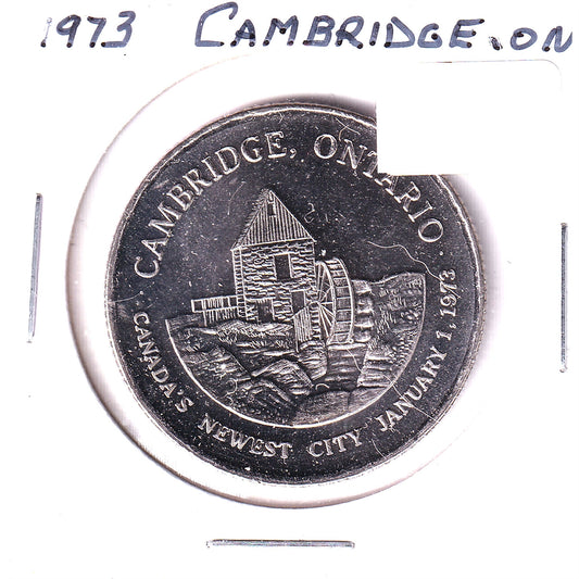 1973 Cambridge, ON, Canada's Newest City Medallion (Nickel Version) Lightly Toned