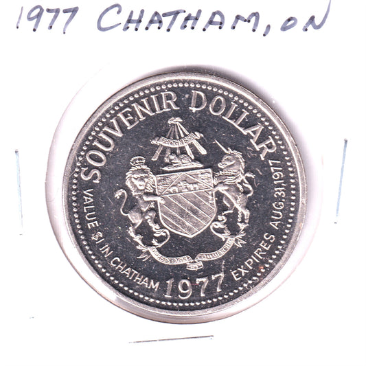 1977 Chatham, Ontario, Souvenir Dollar Trade Token: 1906 Chatham Automobile