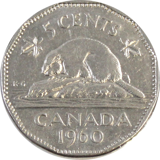 1960 Bald Beaver Canada 5-cents VF-EF (VF-30)