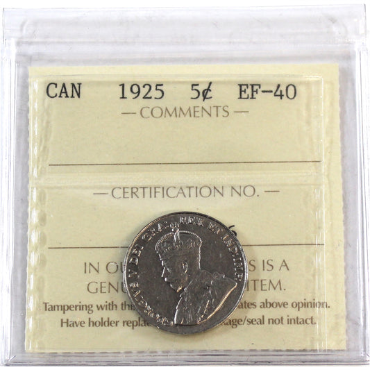 1925 Canada 5-cents ICCS Certified EF-40