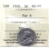 1926 Far 6 Canada 5-cents ICCS Certified VG-10