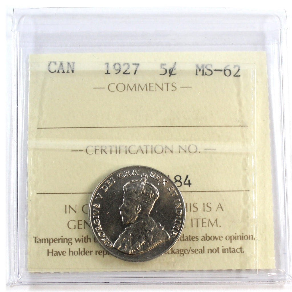 1927 Canada 5-cents ICCS Certified MS-62