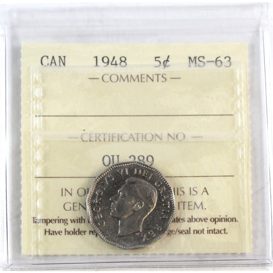 1948 Canada 5-cents ICCS Certified MS-63