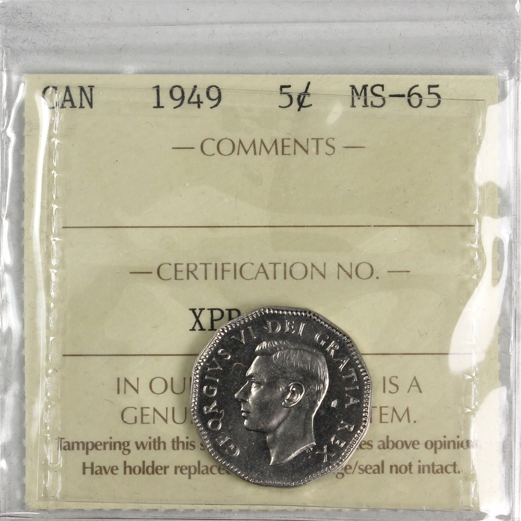 1949 Canada 5-cents ICCS Certified MS-65