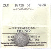 1872H Canada 5-cents ICCS Certified VF-20