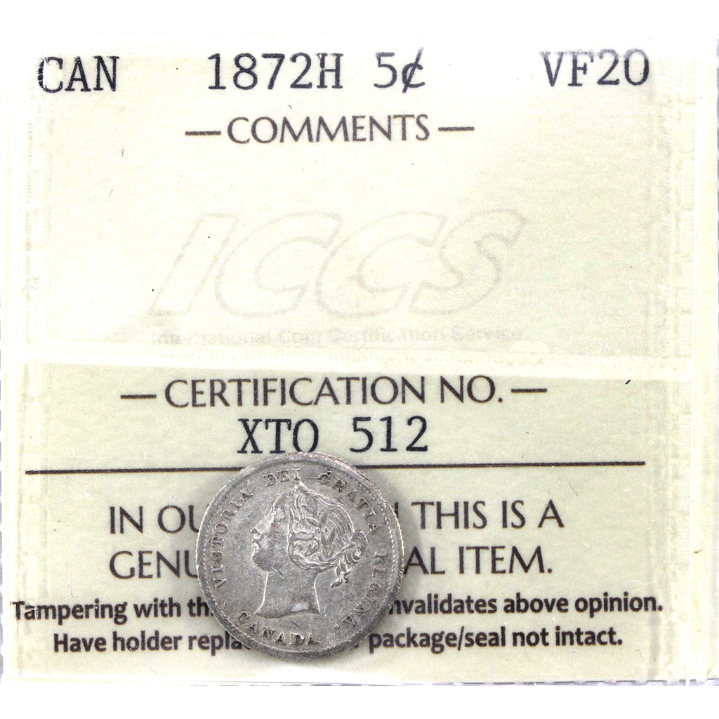 1872H Canada 5-cents ICCS Certified VF-20