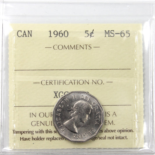 1960 Canada 5-cents ICCS Certified MS-65