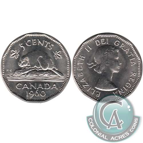 1960 Bald Beaver Canada 5-cents Brilliant Uncirculated (MS-63)