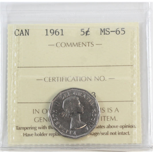 1961 Canada 5-cents ICCS Certified MS-65