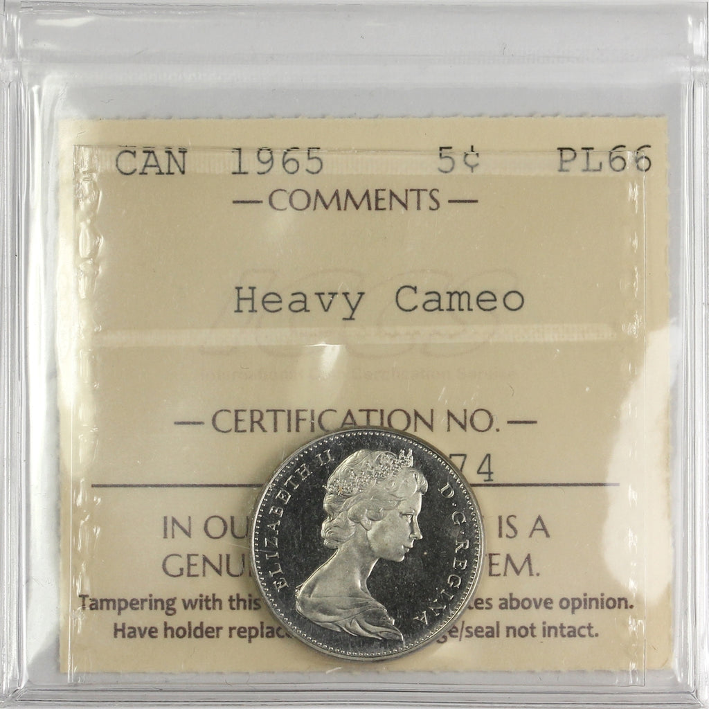 1965 Canada 5-cents ICCS Certified PL-66 Heavy Cameo