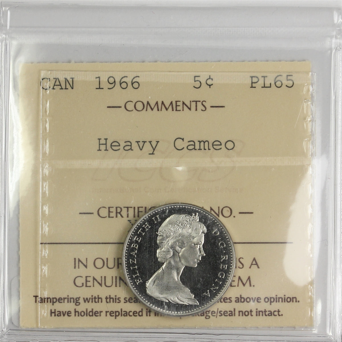 1966 Canada 5-cents ICCS Certified PL-65 Heavy Cameo