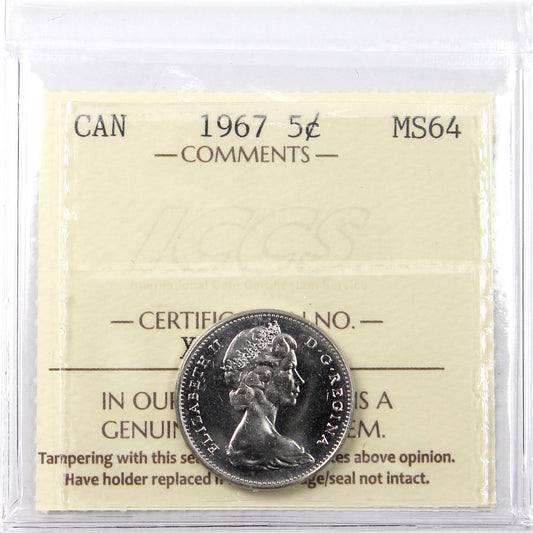 1967 Canada 5-cents ICCS Certified MS-64