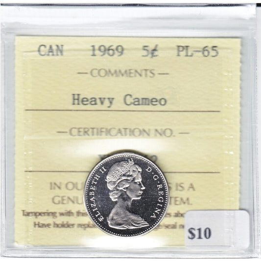 1969 Canada 5-cents ICCS Certified PL-65 Heavy Cameo