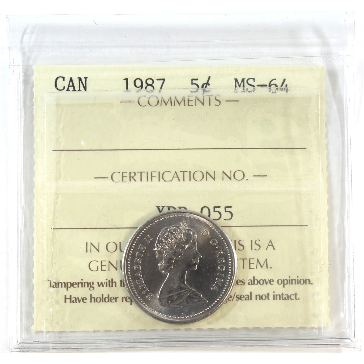 1987 Canada 5-cents ICCS Certified MS-64