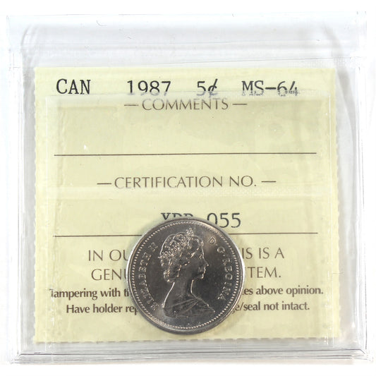 1987 Canada 5-cents ICCS Certified MS-64