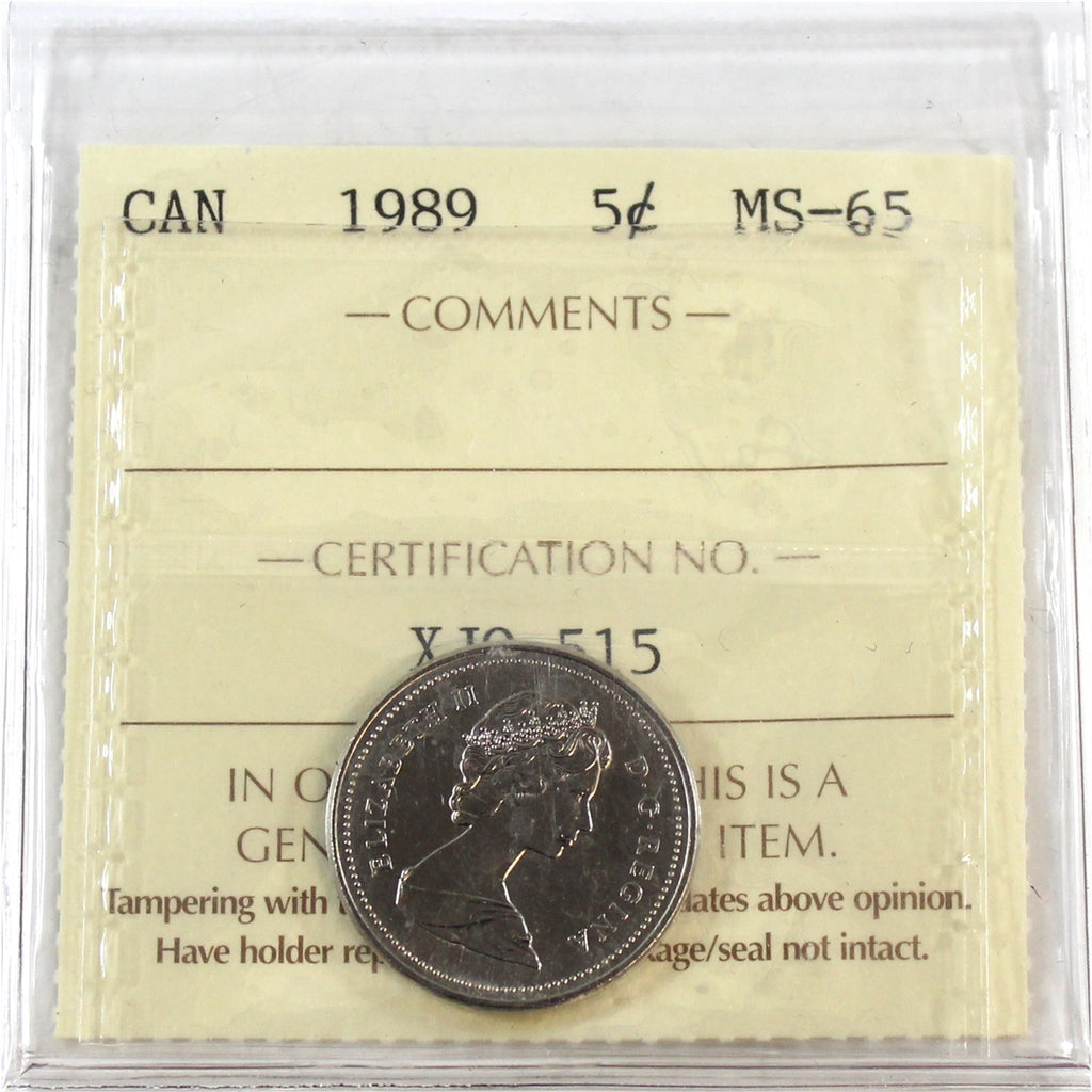 1989 Canada 5-cents ICCS Certified MS-65