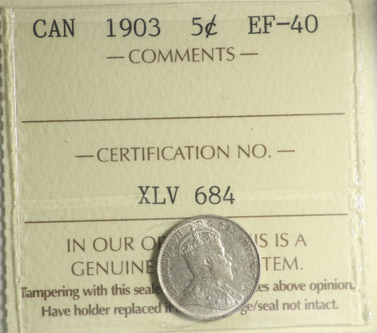 1903 Canada 5-cents ICCS Certified EF-40