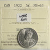 1922 Near Rim Canada 5-cents ICCS Certified MS-63