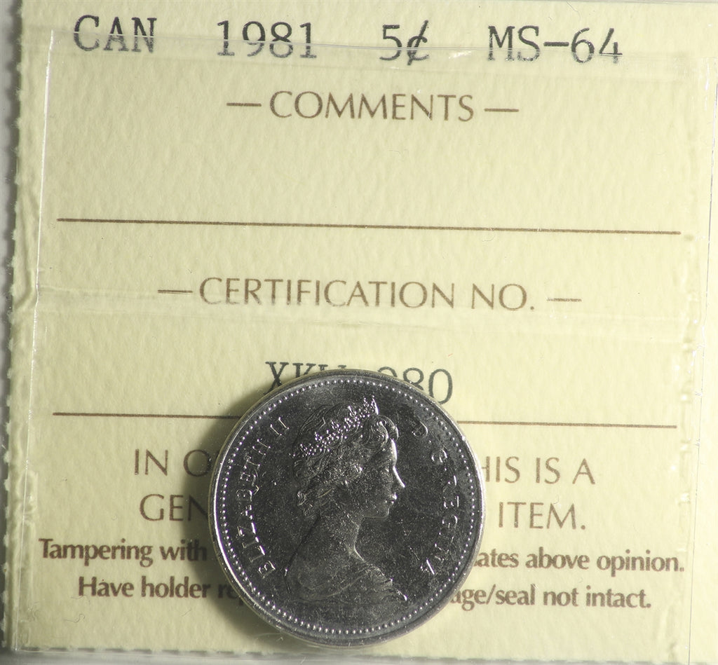 1981 Canada 5-cents ICCS Certified MS-64