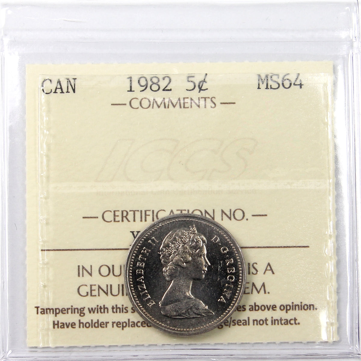 1982 Canada 5-cents ICCS Certified MS-64