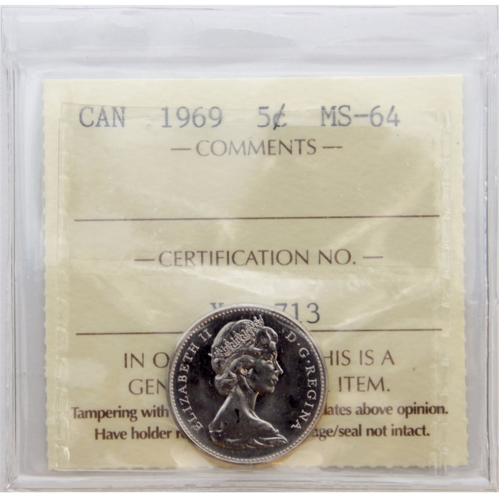 1969 Canada 5-cents ICCS Certified MS-64