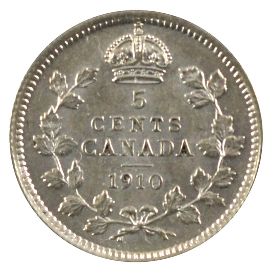 1910 Round Leaves Canada 5-cents EF-AU (EF-45) $