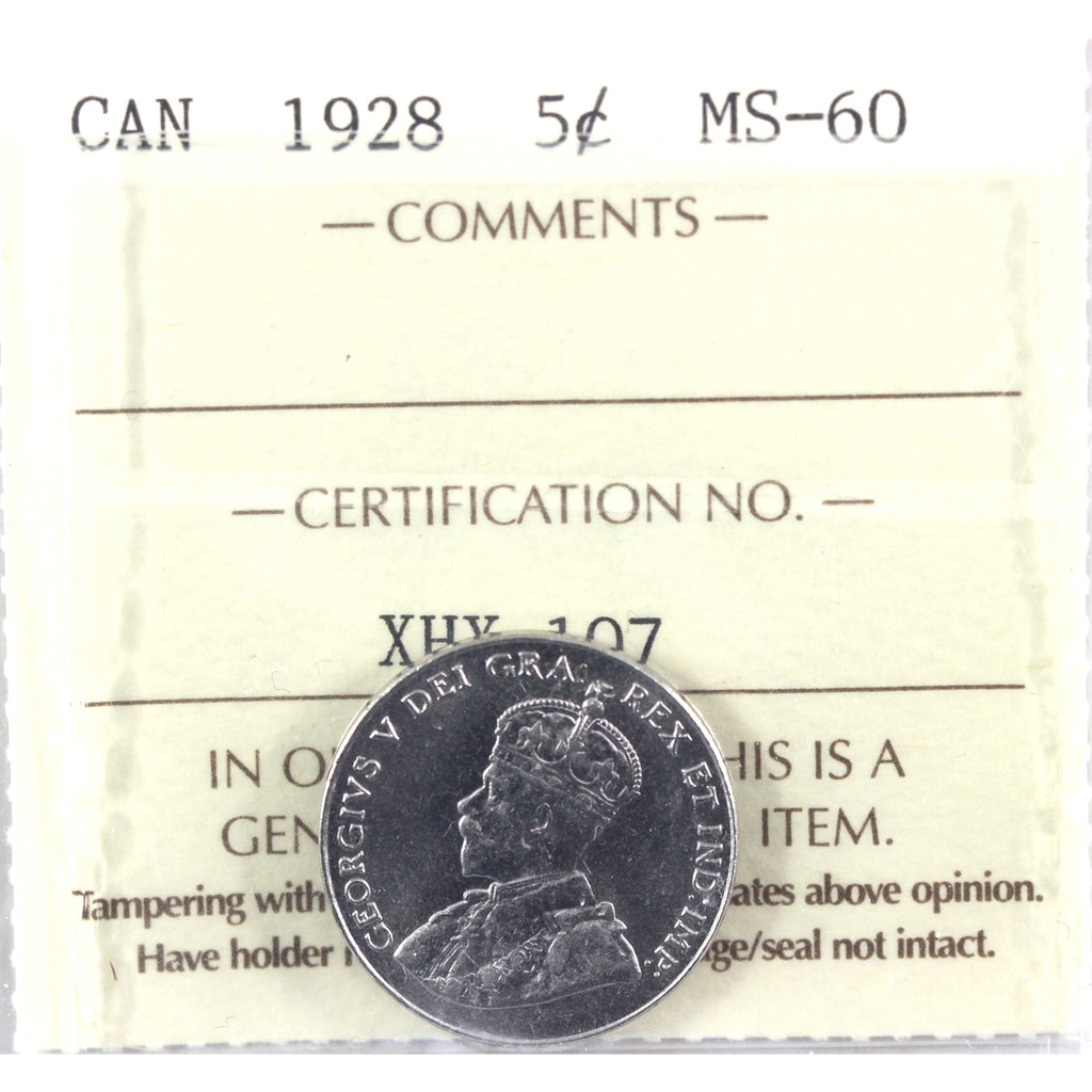 1928 Canada 5-cents ICCS Certtified MS-60